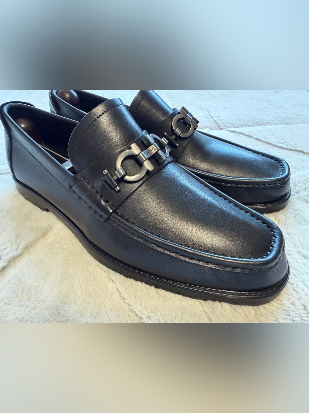 $1,090 Salvatore Ferragamo Chunky Lug Sole Black Leather Gancini Bit Loafers 8